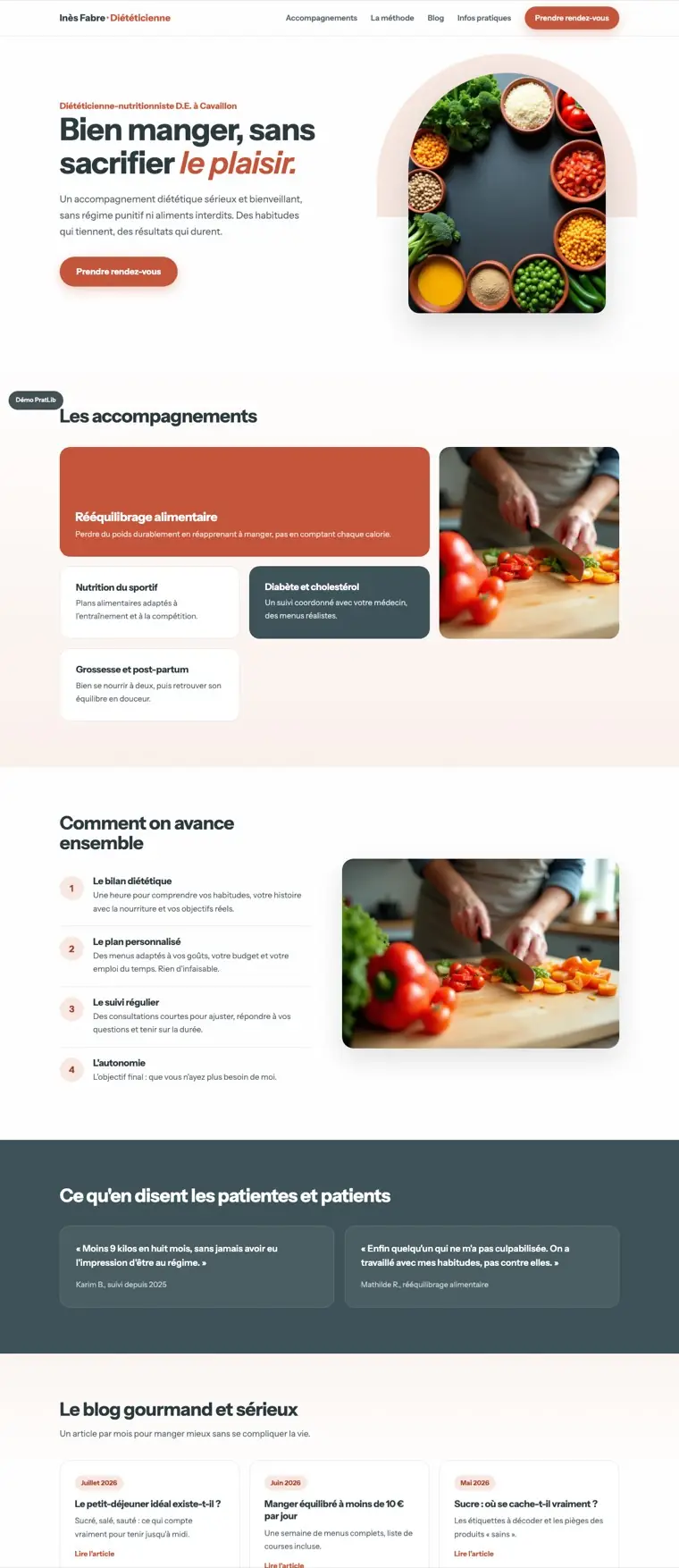 Exemple de site internet de diététicienne-nutritionniste réalisé par PratFlow