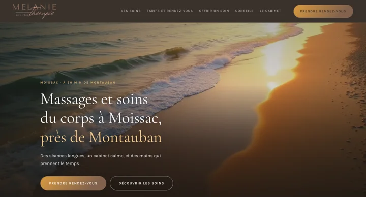 Le site de Mélanie Lelievre, bien-être et thérapie, réalisé par PratFlow