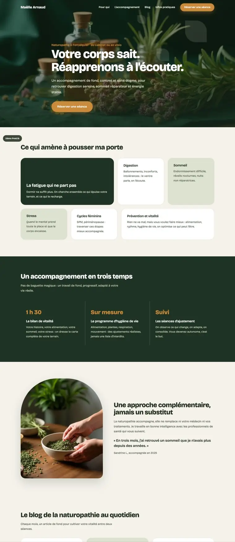 Exemple de site internet de naturopathe réalisé par PratFlow