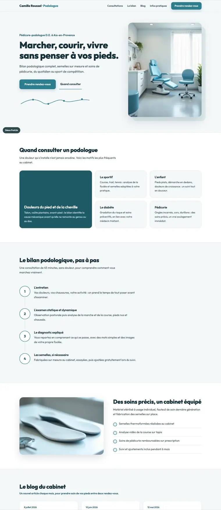 Exemple de site internet de podologue-pédicure réalisé par PratFlow